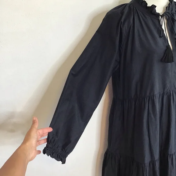 Roller Rabbit Women Elegant Black Long Sleeve Tiered Dress L - Picture 4 of 15